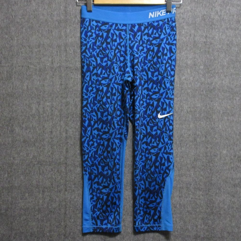 Nike PRO Dri Fit Womens Training Running Capri Tights Leggings Small Blue
